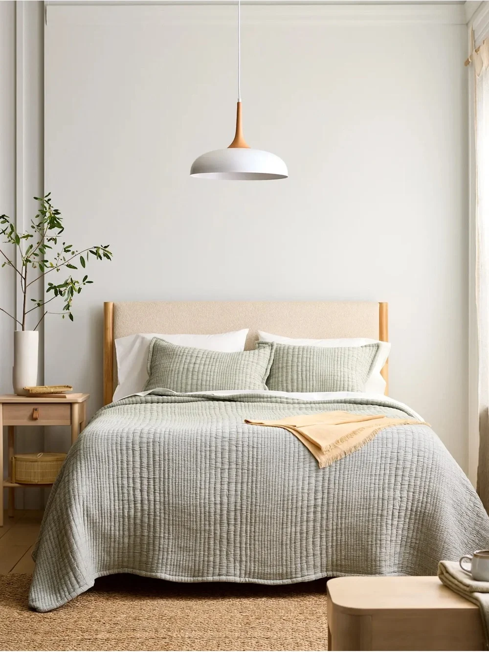 Organic Cotton Channel Stitch Coverlet With Sham Set